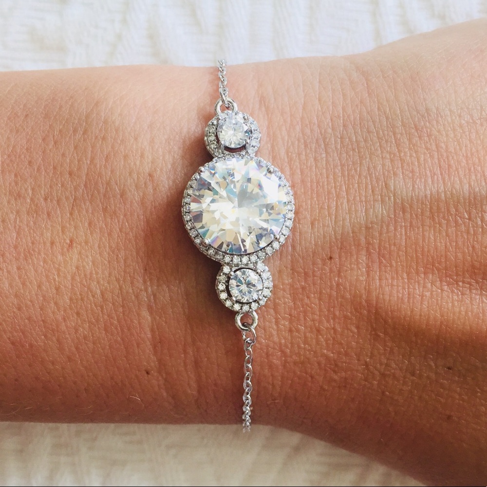 Cubic zirconia silver charm bracelet
